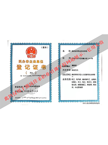 潍坊佳禾职业培训学校民办非企业等级证书